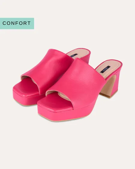 Sandalias Mules Fucsia De Piel