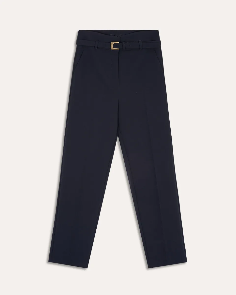 Pantalón Negro Recto Tiro Alto Cinturón 