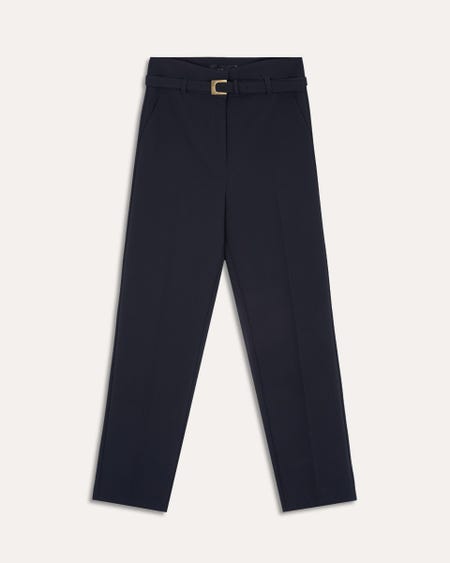 Pantalón Negro Recto Tiro Alto Cinturón