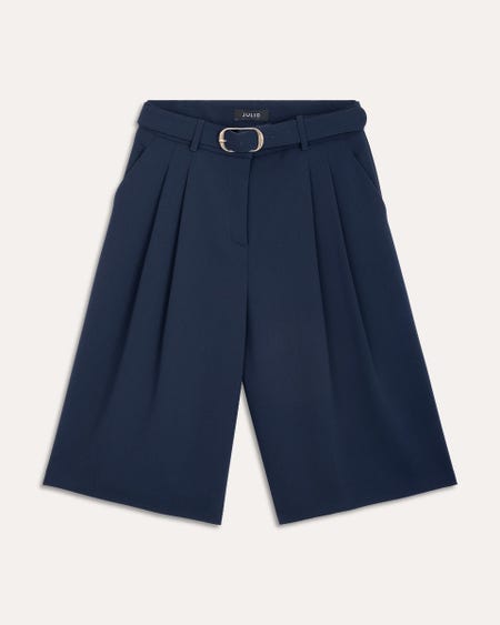 Bermudas Largas Tiro Alto Azul Marino Doble Pinza