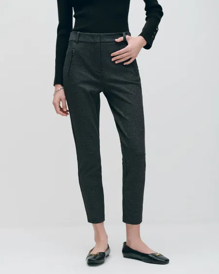 Leggings Gris A Rayas Cierres Metálicos