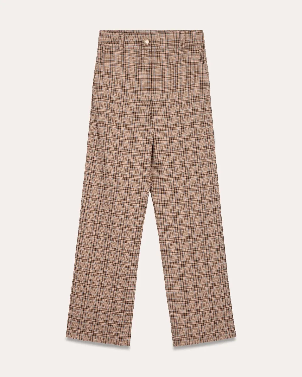 Pantalón Príncipe De Gales Tiro Alto Recto Fluido 