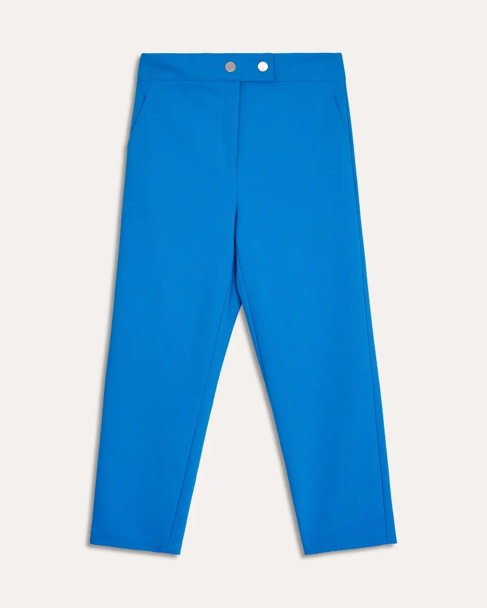 Pantalón Carrot Recto Tiro Alto Azul Klein Pretina Con Pase 