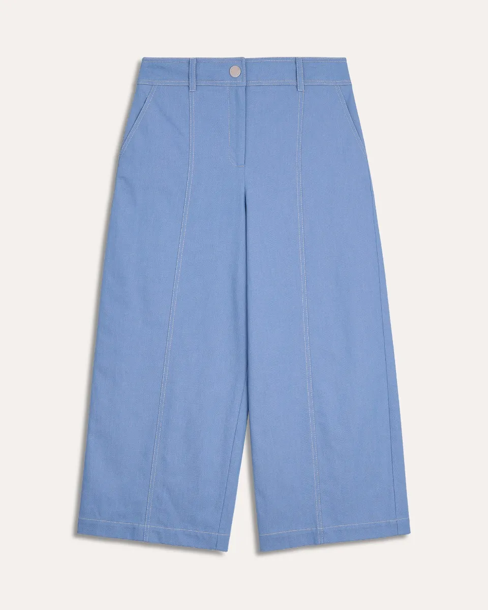 Pantalón Culotte Estilo Denim Tiro Alto Azul Celeste 