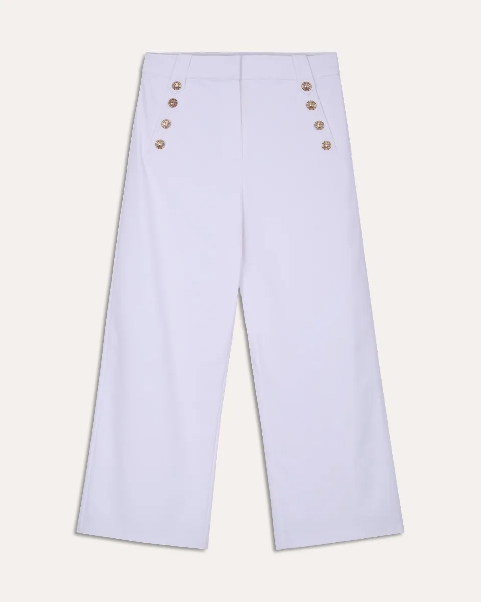 Pantalón Culotte Tiro Alto Blanco Botones Dorados 