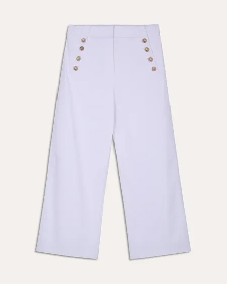 Pantalón Culotte Tiro Alto Blanco Botones Dorados