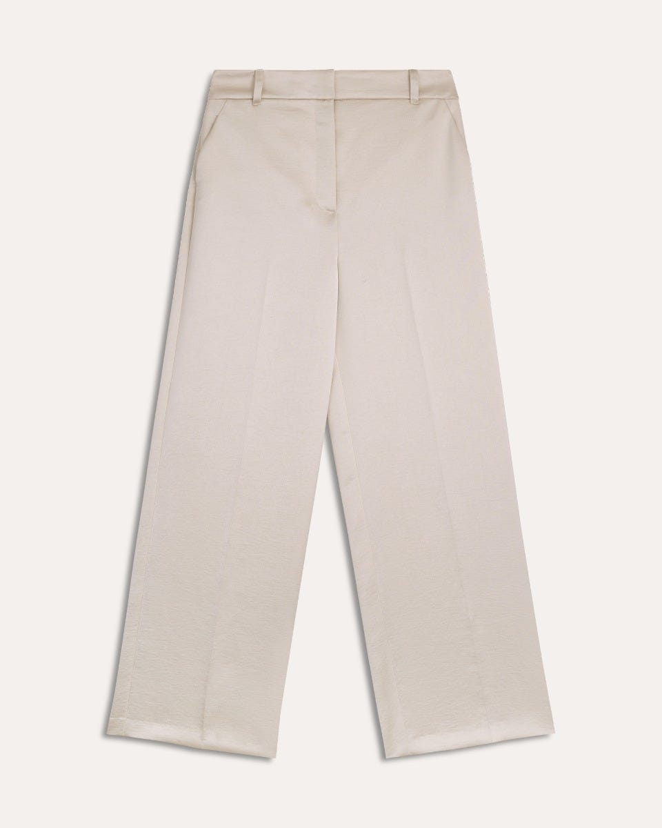 Pantalón De Satín Tiro Alto Recto Fluido Champagne 