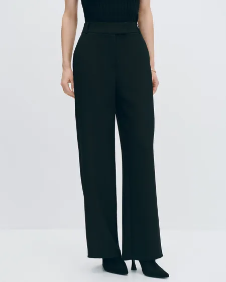 Pantalón Negro Recto Fluido Tiro Alto Pretina Con Pase