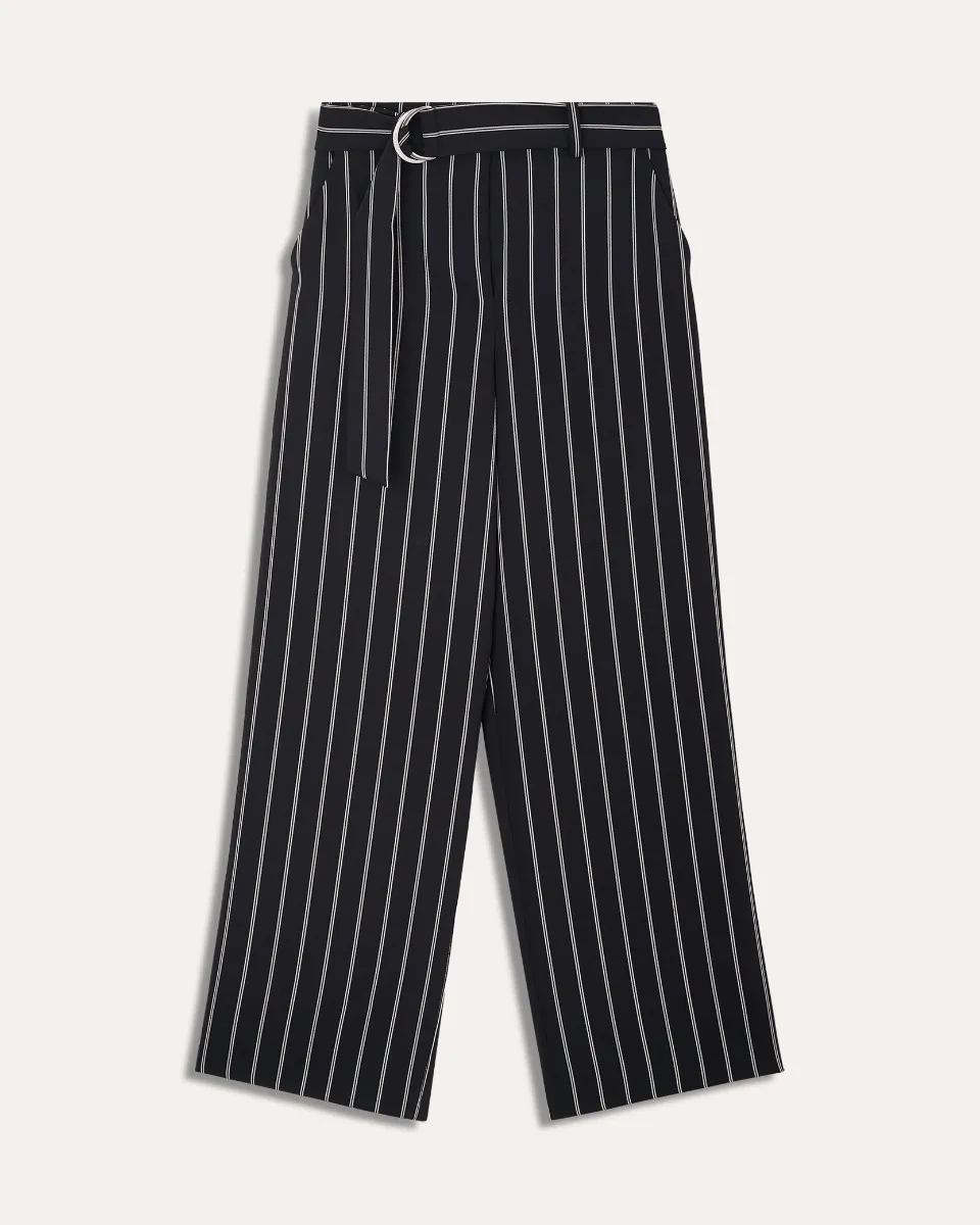 Pantalón Negro Recto Fluido Tiro Alto Raya Diplomática 