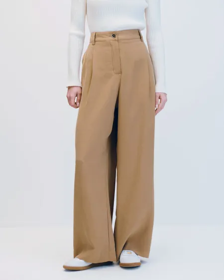 Pantalón Palazzo Tiro Alto Con Pinzas Arena