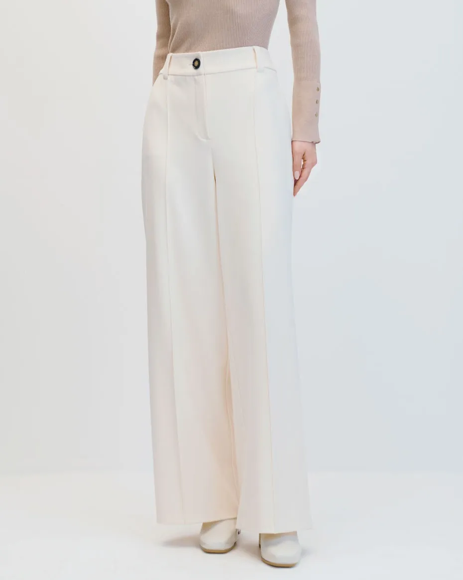 Pantalón Palazzo Tiro Alto Crema Con Costilla 