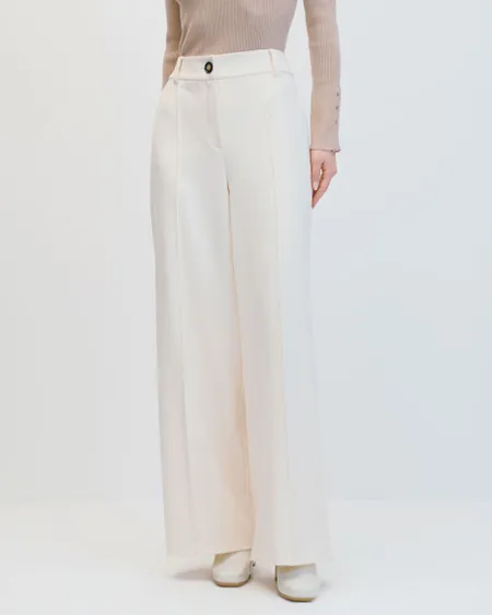 Pantalón Palazzo Tiro Alto Crema Con Costilla