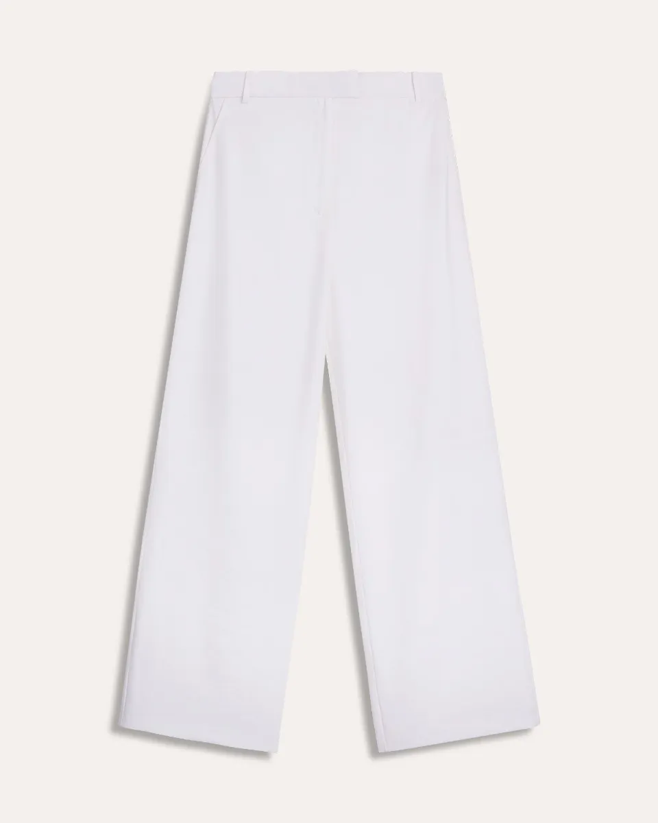 Pantalón Recto Fluido Tiro Alto Blanco De Lino 