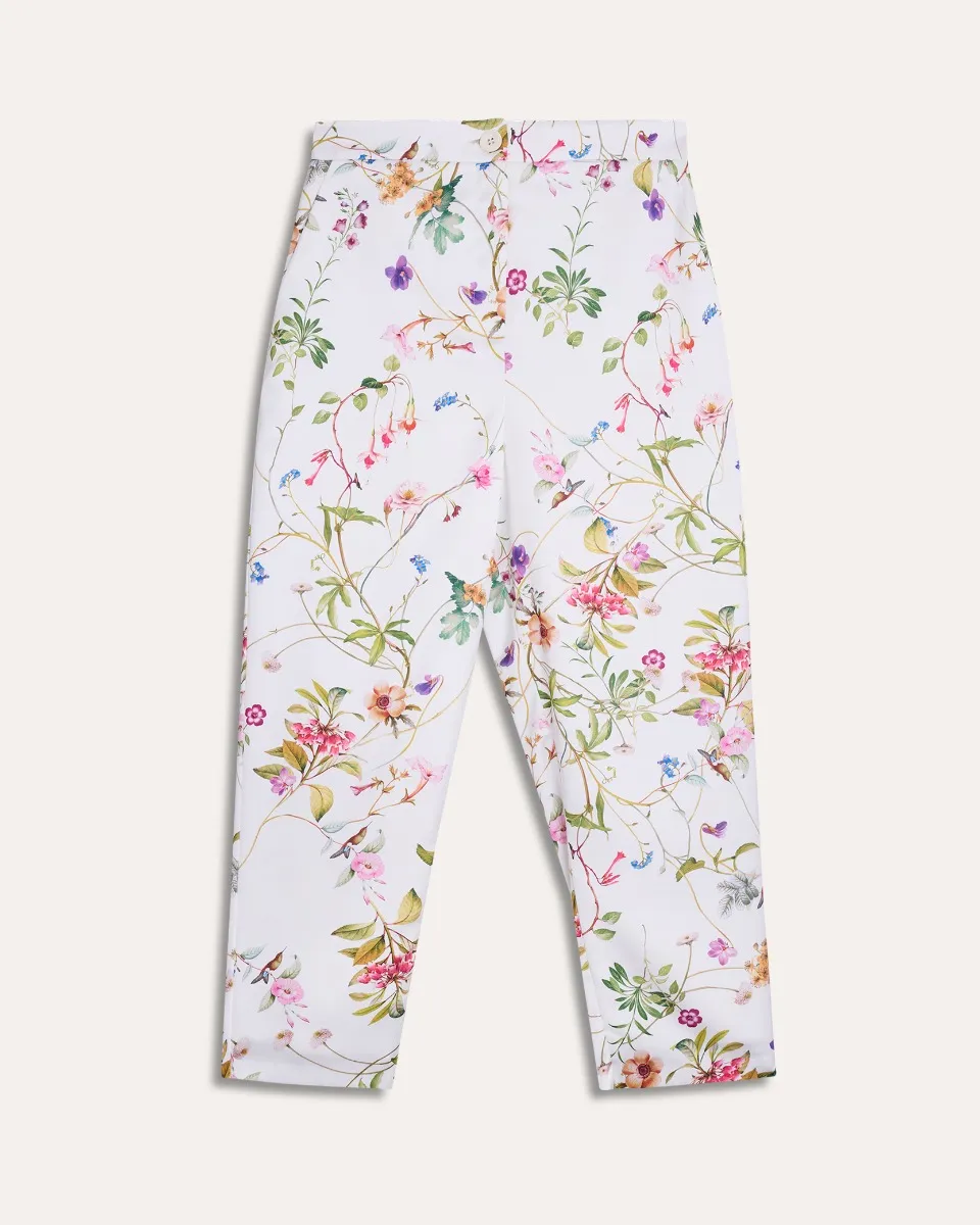 Pantalón Recto Tiro Alto De Satín Estampado Botánico 