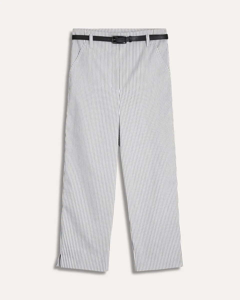 Pantalón Recto Tiro Alto Doble Raya Negra Con Cinturón 