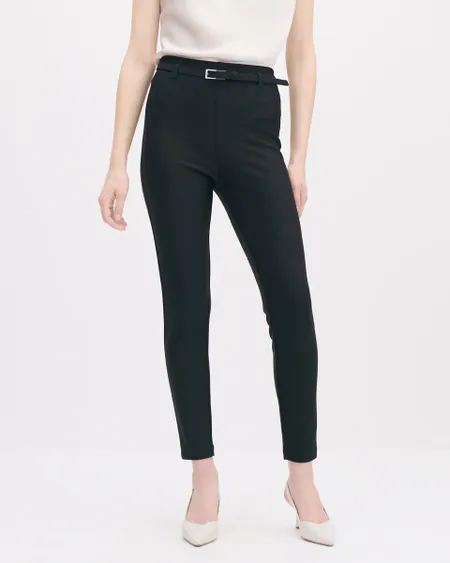 Leggings Tiro Alto Negro Punto Roma Con Textura Y Cinturón