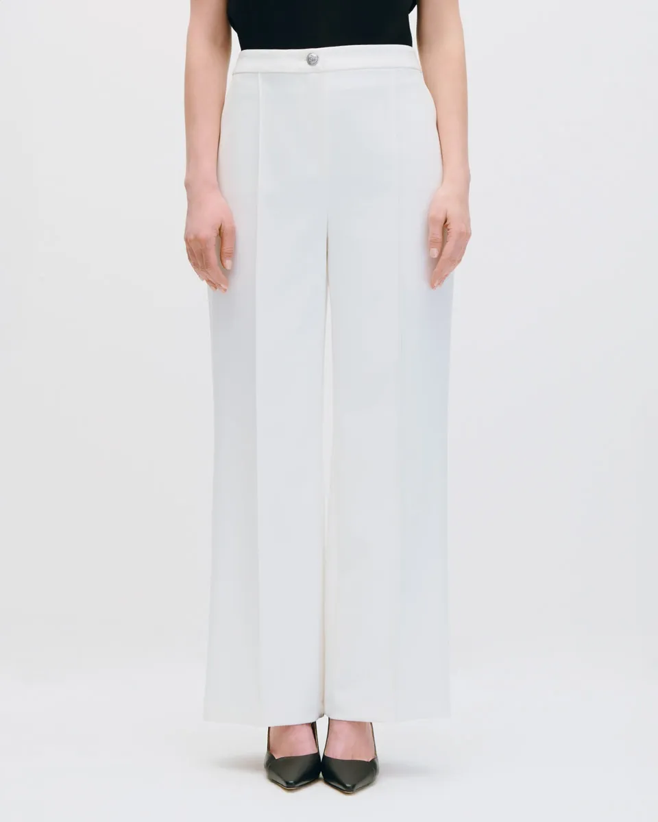 Pantalón Blanco Wide Leg Tiro Alto Con Costilla 
