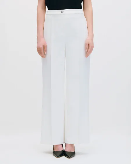 Pantalón Blanco Wide Leg Tiro Alto Con Costilla