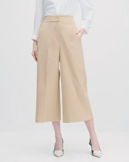 Pantalón Culotte Tiro Alto Beige Pretina Enresortada