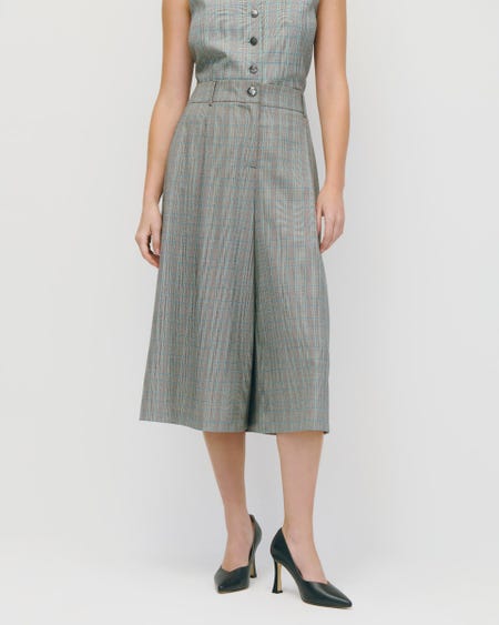 Pantalón Culotte Tiro Alto Cuadro Príncipe De Gales Verde Pistache