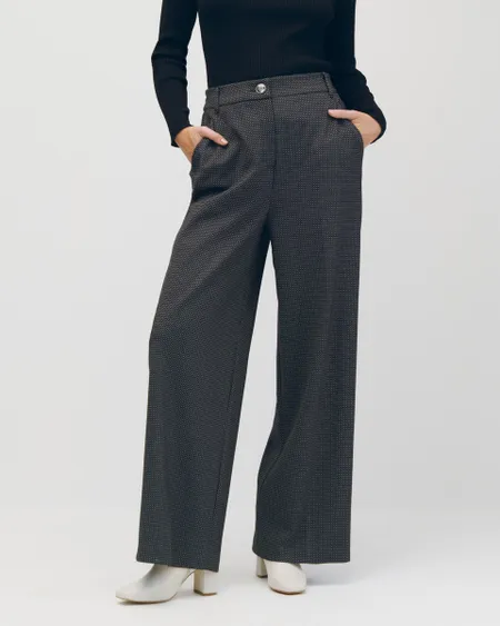 Pantalón Palazzo Negro Jacquard Con Stretch Tiro Alto