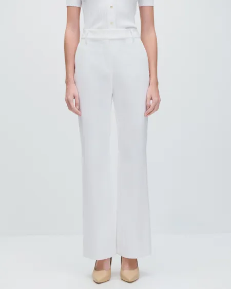 Pantalón Recto Fluido Tiro Alto Blanco Pretina Pasada