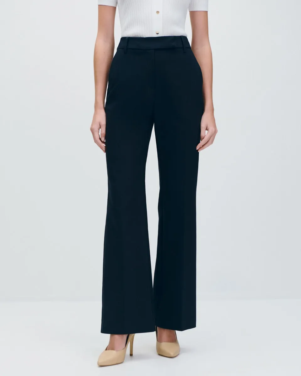 Pantalón Recto Fluido Tiro Alto Marino Pretina Pasada 