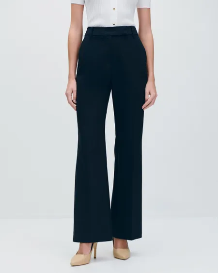 Pantalón Recto Fluido Tiro Alto Marino Pretina Pasada