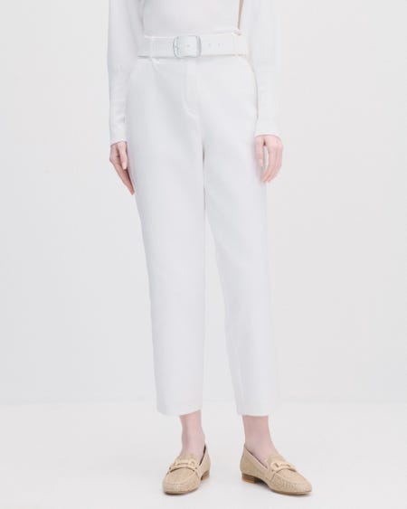 Pantalón Recto Tiro Alto Blanco Con Cinturón