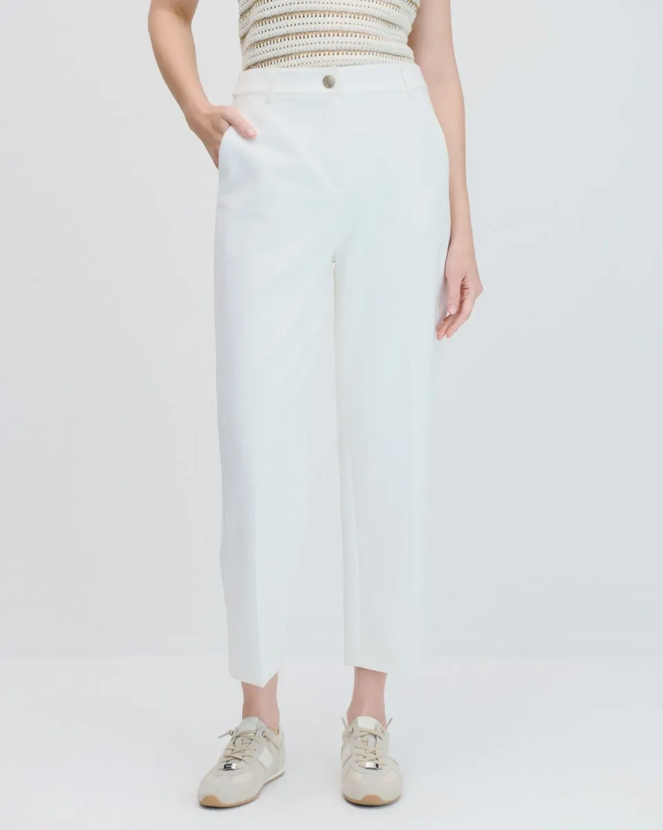 Pantalón Recto Tiro Alto Off White  Efecto Flamé 