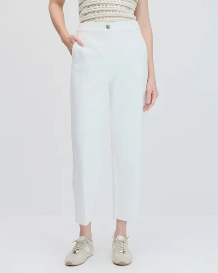 Pantalón Recto Tiro Alto Off White Efecto Flamé