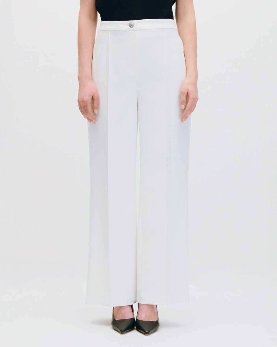 Pantalón Wide Leg Tiro Alto Blanco Con Costilla 