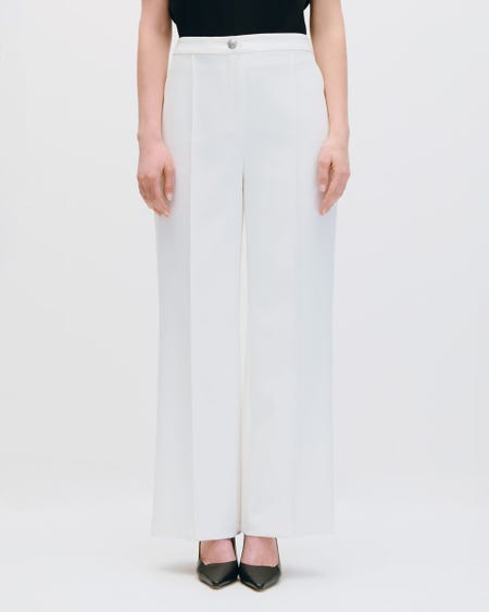 Pantalón Wide Leg Tiro Alto Blanco Con Costilla