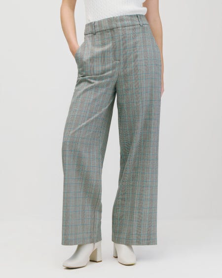 Pantalón Wide Leg Tiro Alto Cuadro Príncipe De Gales Verde Pistache