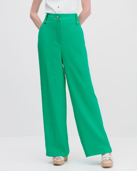 Pantalón Wide Leg Tiro Alto Verde Trébol Efecto Corrugado