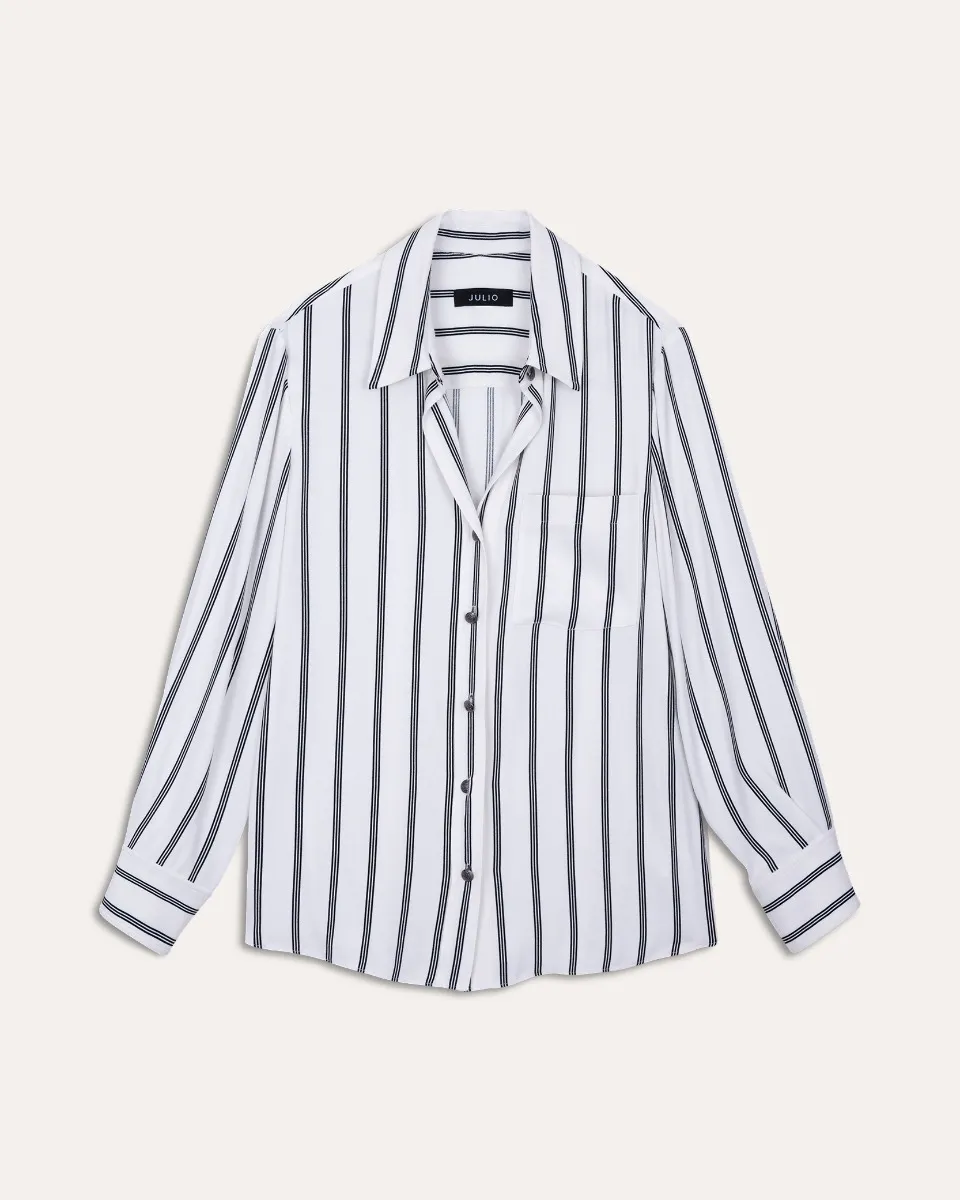 Blusa Camisera A Rayas Blanco Y Negro 