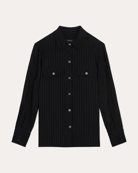 Blusa Negra Camisera A Rayas Con Lúrex