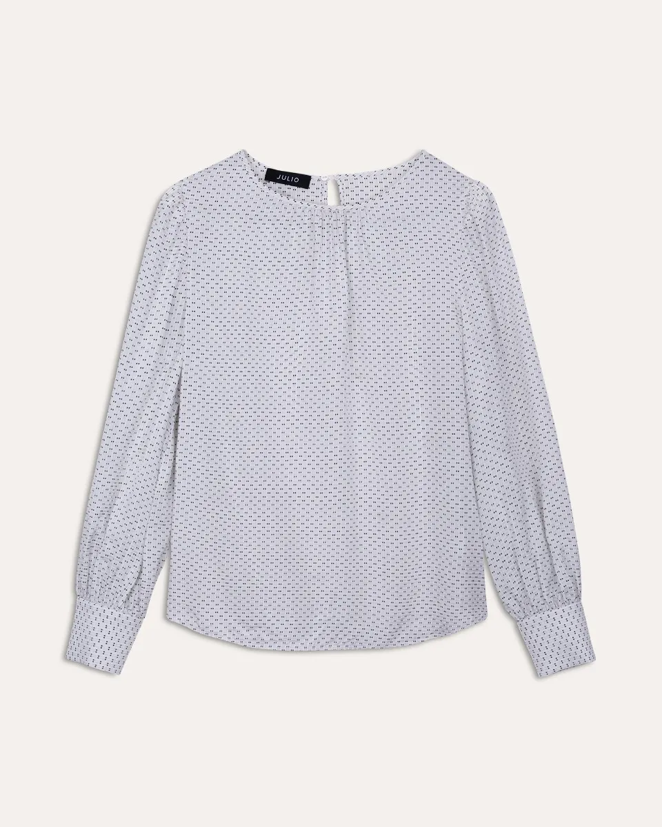 Blusa Off White Mini Motivos Escote Redondo Con Pliegues 