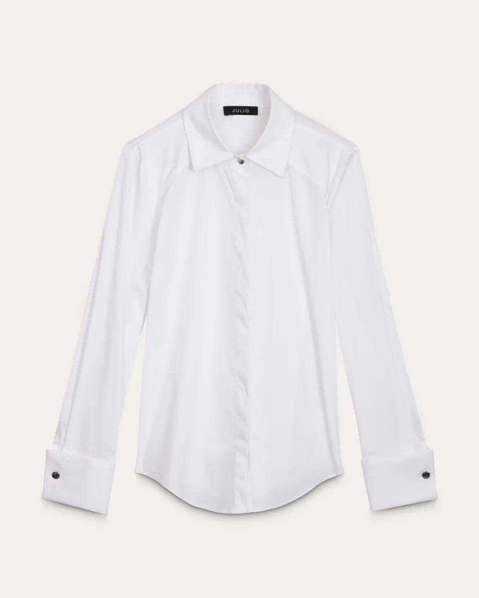 Camisa Blanca Botones Ocultos Puño Francés 
