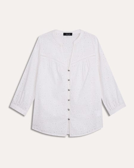 Blusa Blanca Bordado Floral Escote V Manga 3/4