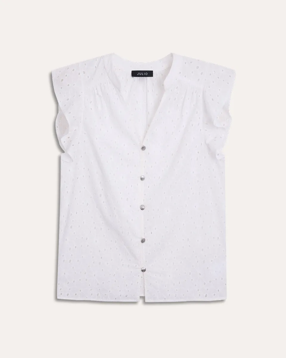 Blusa Blanca Bordado Floral Manga Escarola 