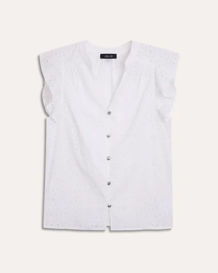 Blusa Blanca Bordado Floral Manga Escarola