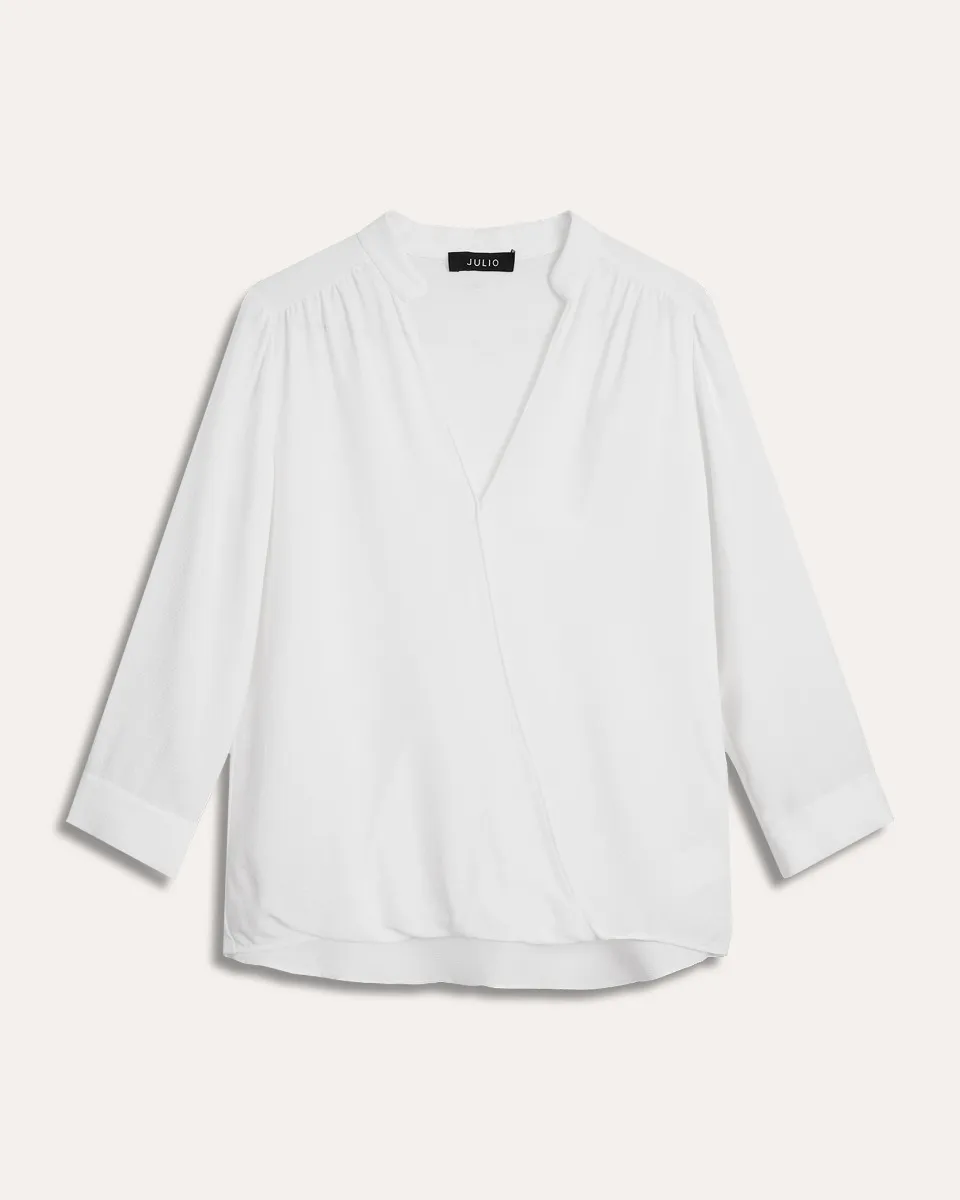 Blusa Blanca Envolvente De Jacquard Manga 3/4 