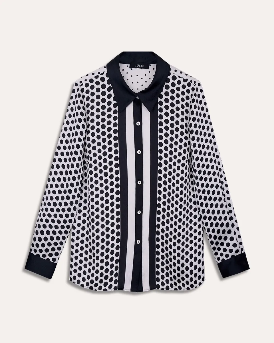 Blusa Camisera De Satín Texturizado Estampado Lunares 