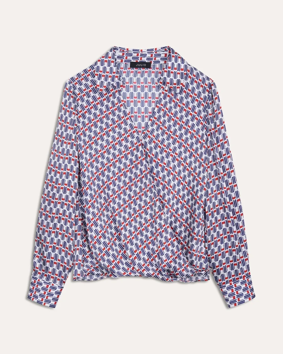 Blusa De Satín Envolvente Estampado Geométrico 