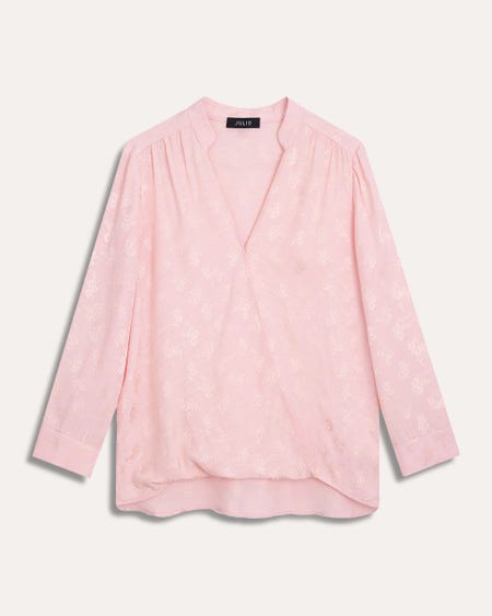 Blusa Envolvente De Jacquard Floral Rosa Palo Manga 3/4