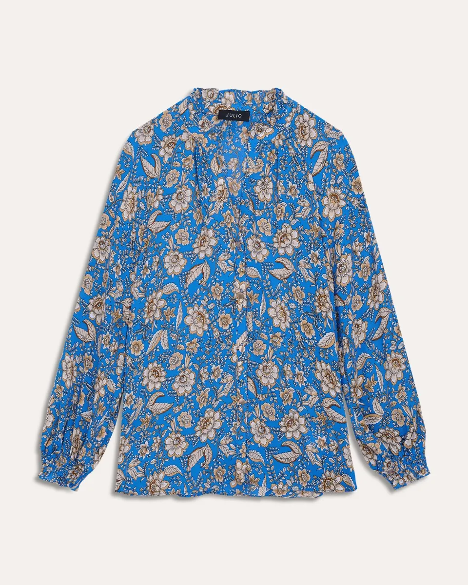 Blusa Estampado Floral Cuello Escarola Puños Enresortados 