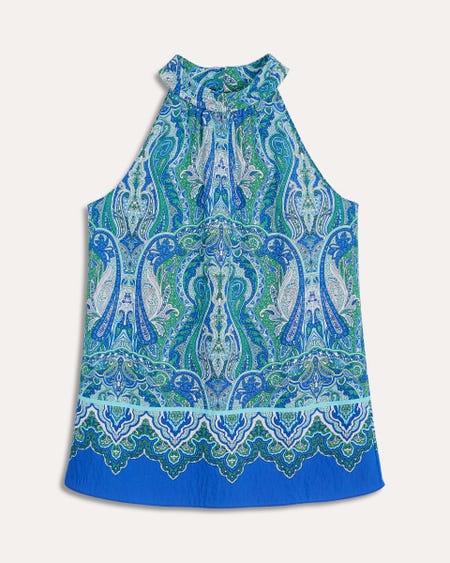 Blusa Halter Estampado Étnico Con Cenefa Efecto Corrugado