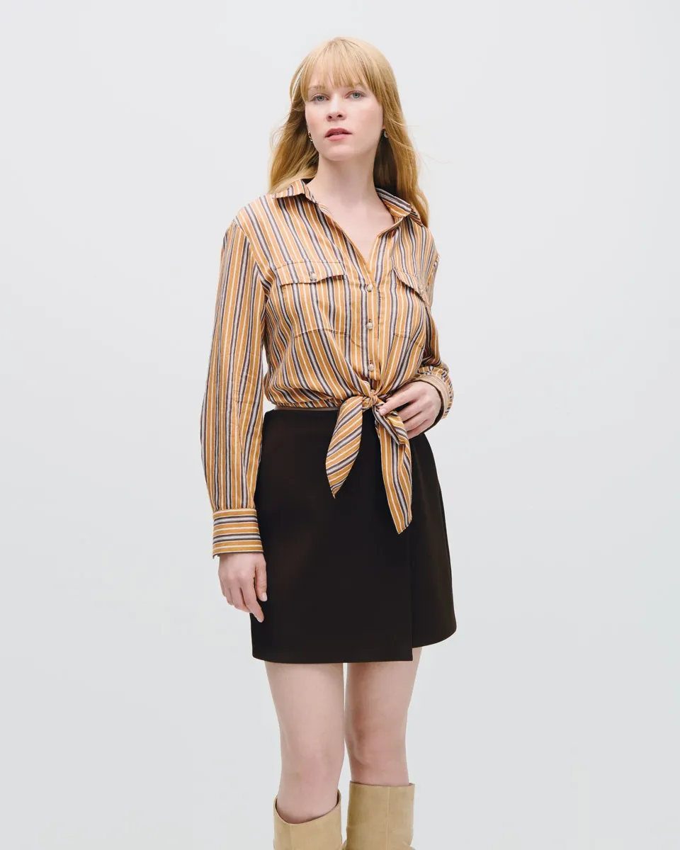 Blusa Camisera A Rayas Multicolor Amarre En Ruedo 