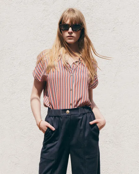 Blusa Camisera A Rayas Multicolor Manga Sisa